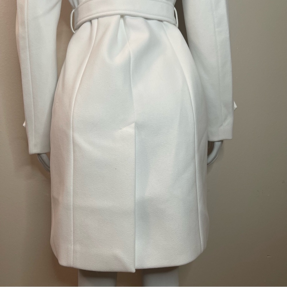 Gray removable faux fur on collar white belted pea coat - Picture 9 of 17